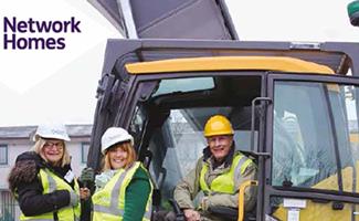 Network Homes CEO and two members of staff in a digger machine
